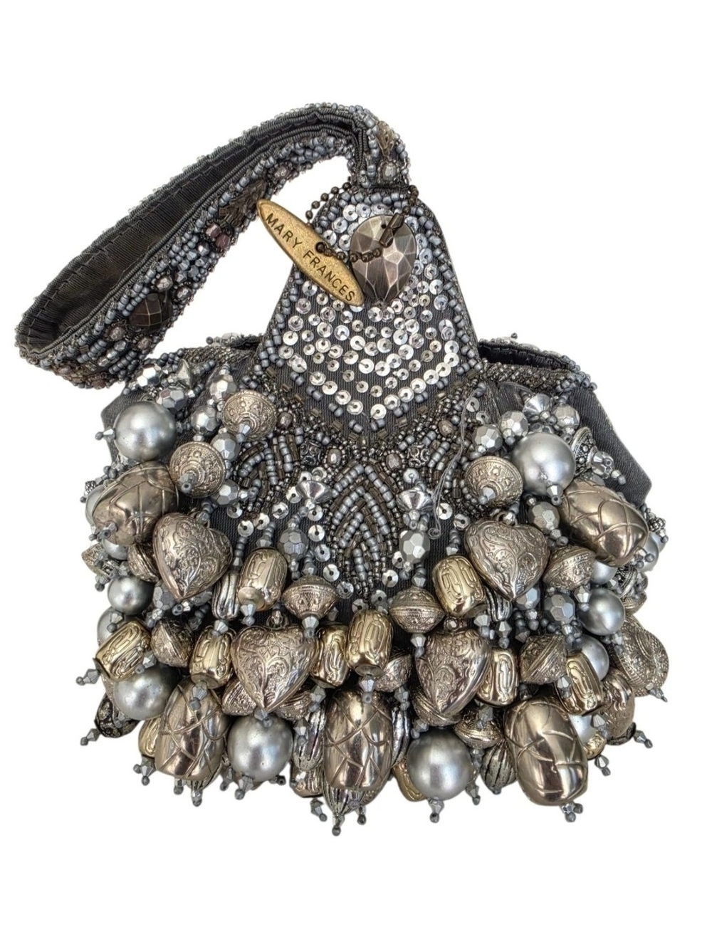 Mary Frances Silver and Antique Gold Beaded Cluster Wristlet